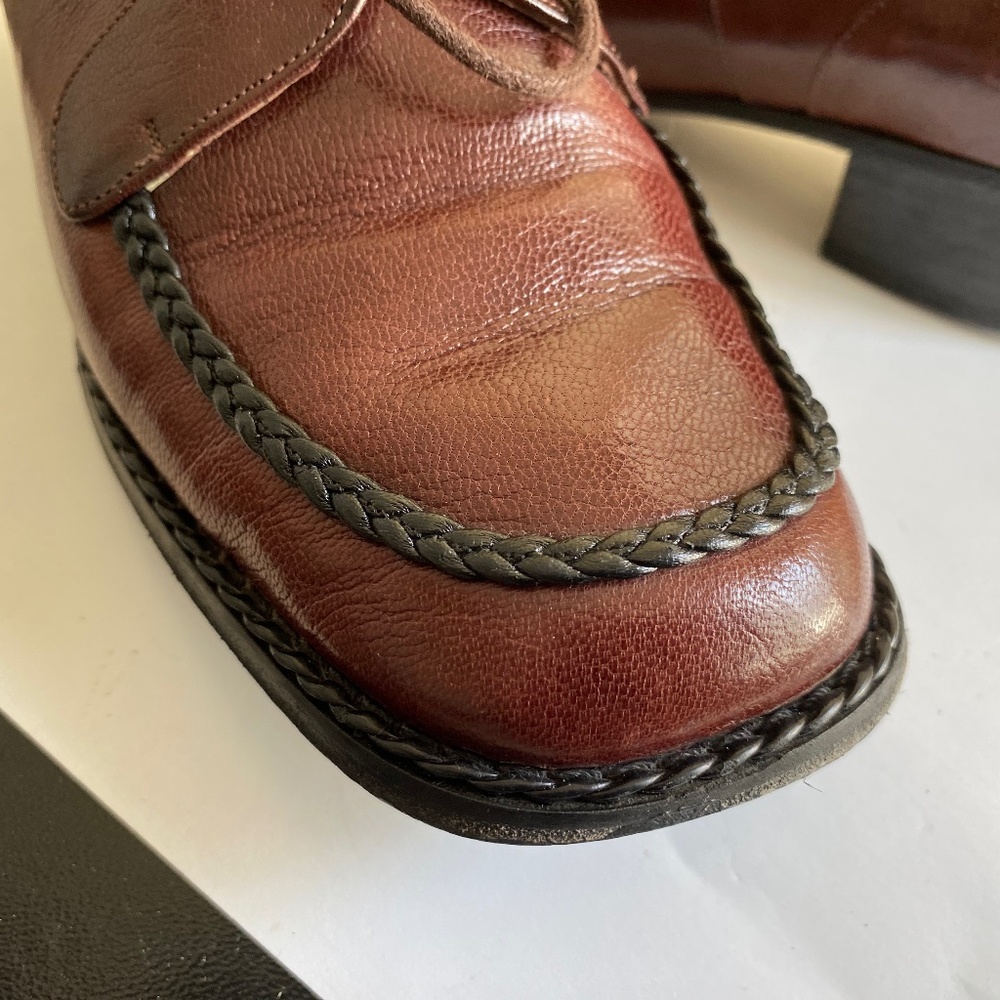 Chanel brown loafers laced black leather dress shoes moccasins 35 France oxfords - Picture 3 of 12